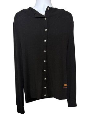 Peace Love World Button Front Hooded Cardigan Hoodie Black Large I Am Thankful